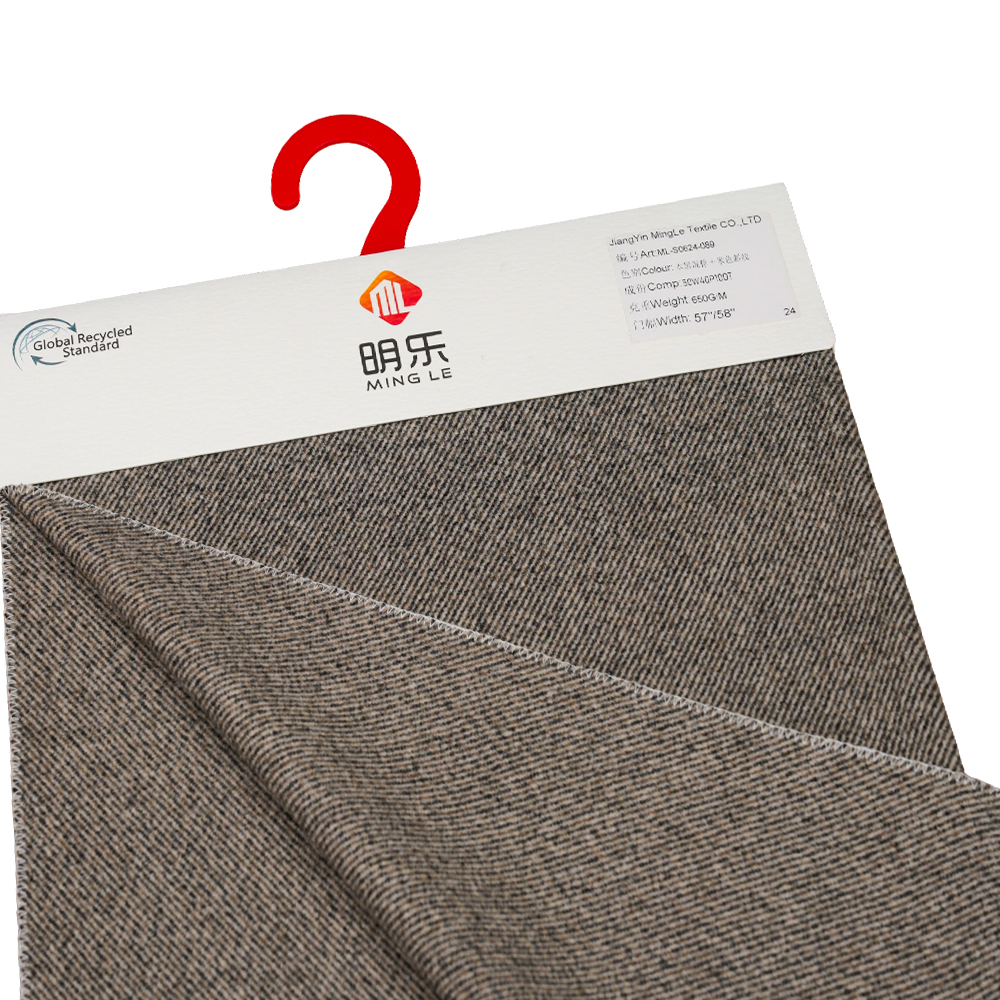 50% gyapjú, 40% poliészter, 10% egyéb szál, 650 G/M, fekete vegyes barna + Beigetwill, Melton szövet, ML-S0624-089