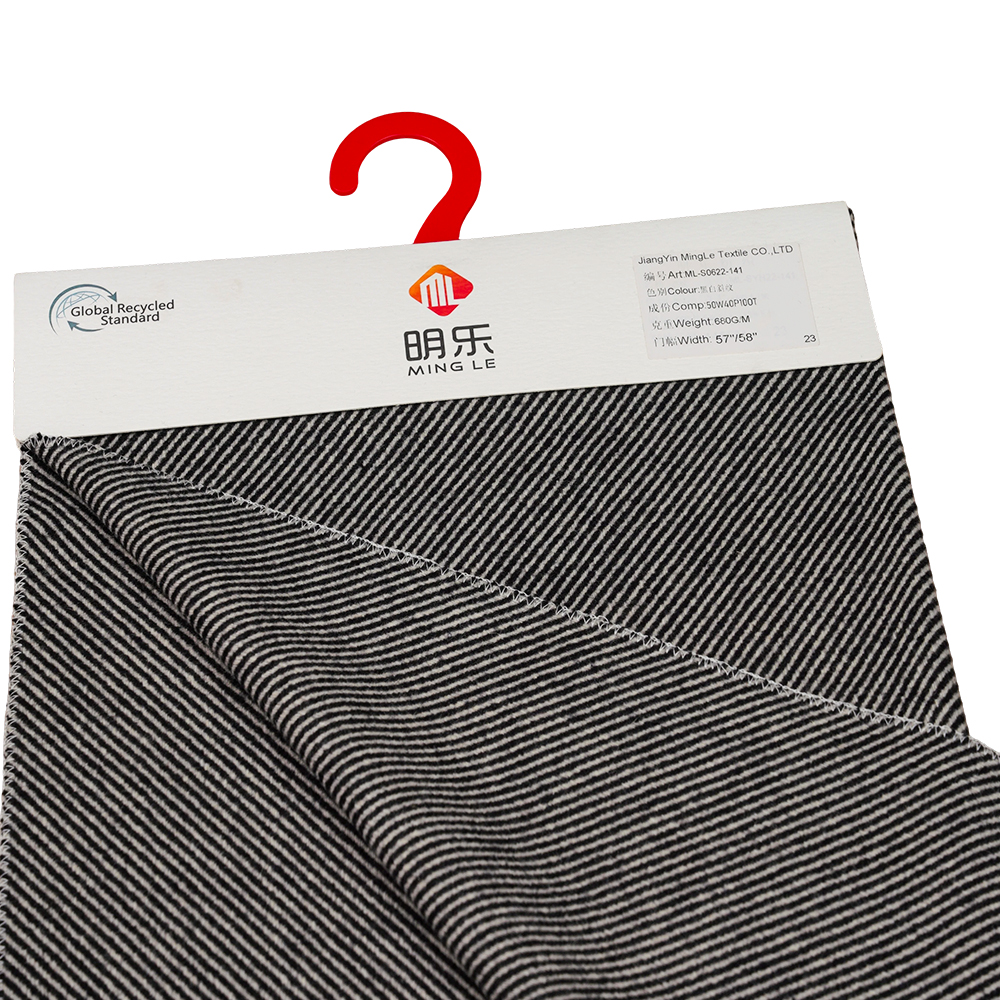 50% gyapjú, 40% poliészter, 10% egyéb szál, 680G/M, fekete-fehér, Twill Melton szövet, ML-S0622-141